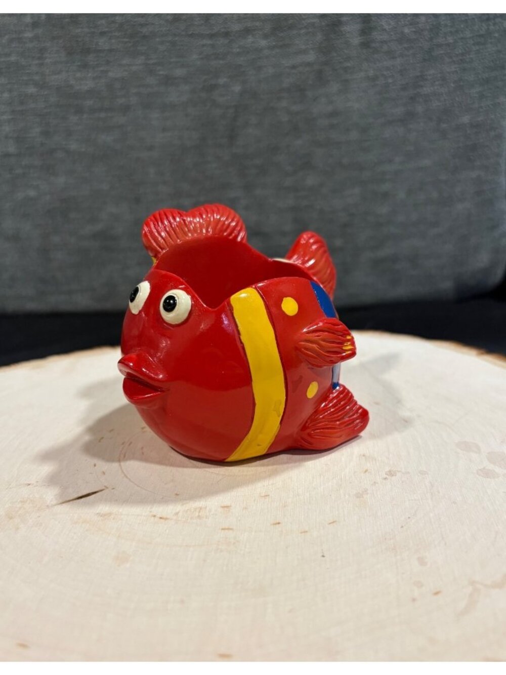 Ceramic Fish-Shaped Planter/Decorative Bowl Vibrant Red & Yellow Nautical - Picture 2 of 10